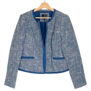 The Limited Collarless Jacket Blazer Medium Blue Tweed Classic Professional